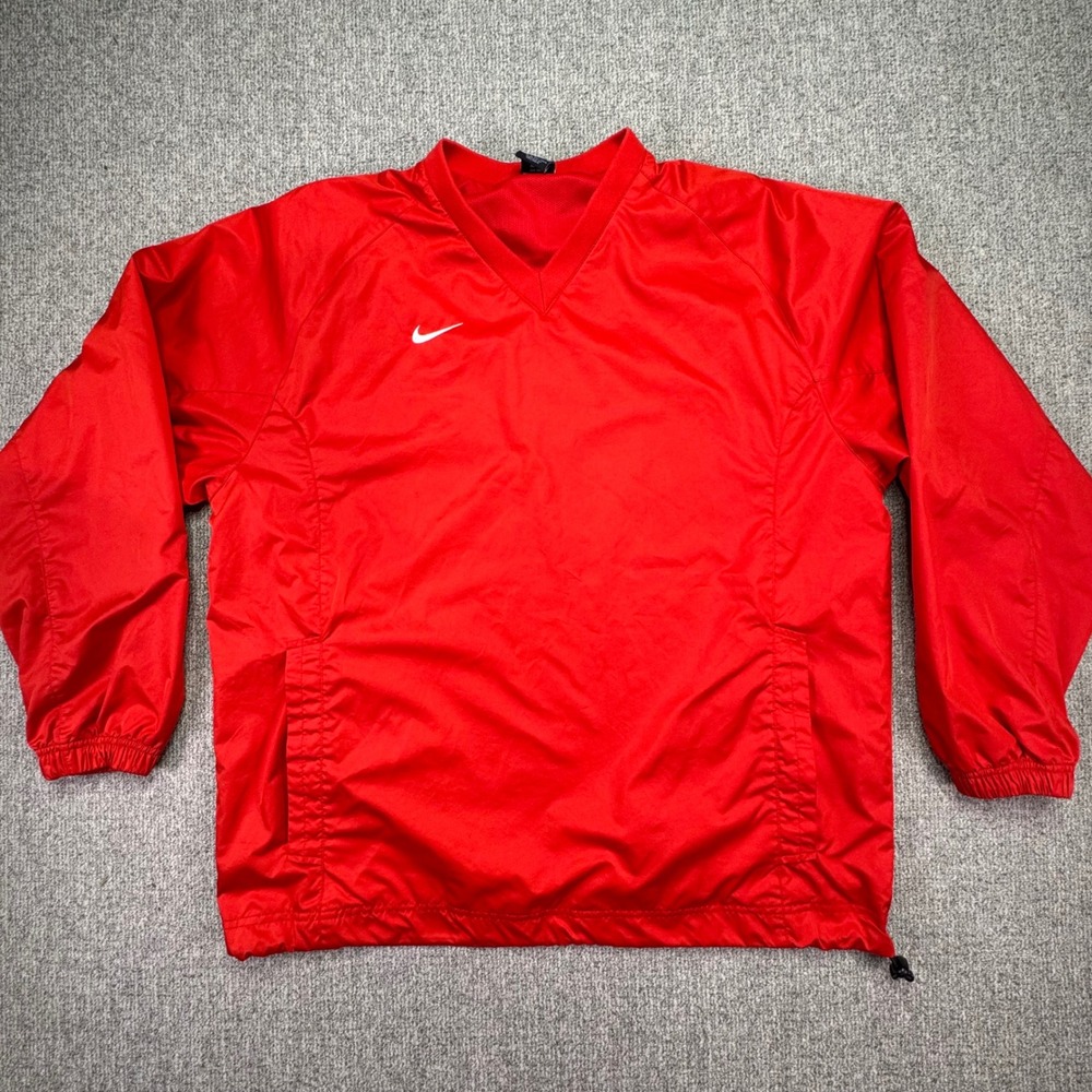 Vintage Nike Team Red V-Neck Pullover Windbreaker Jacket Men's Size Large